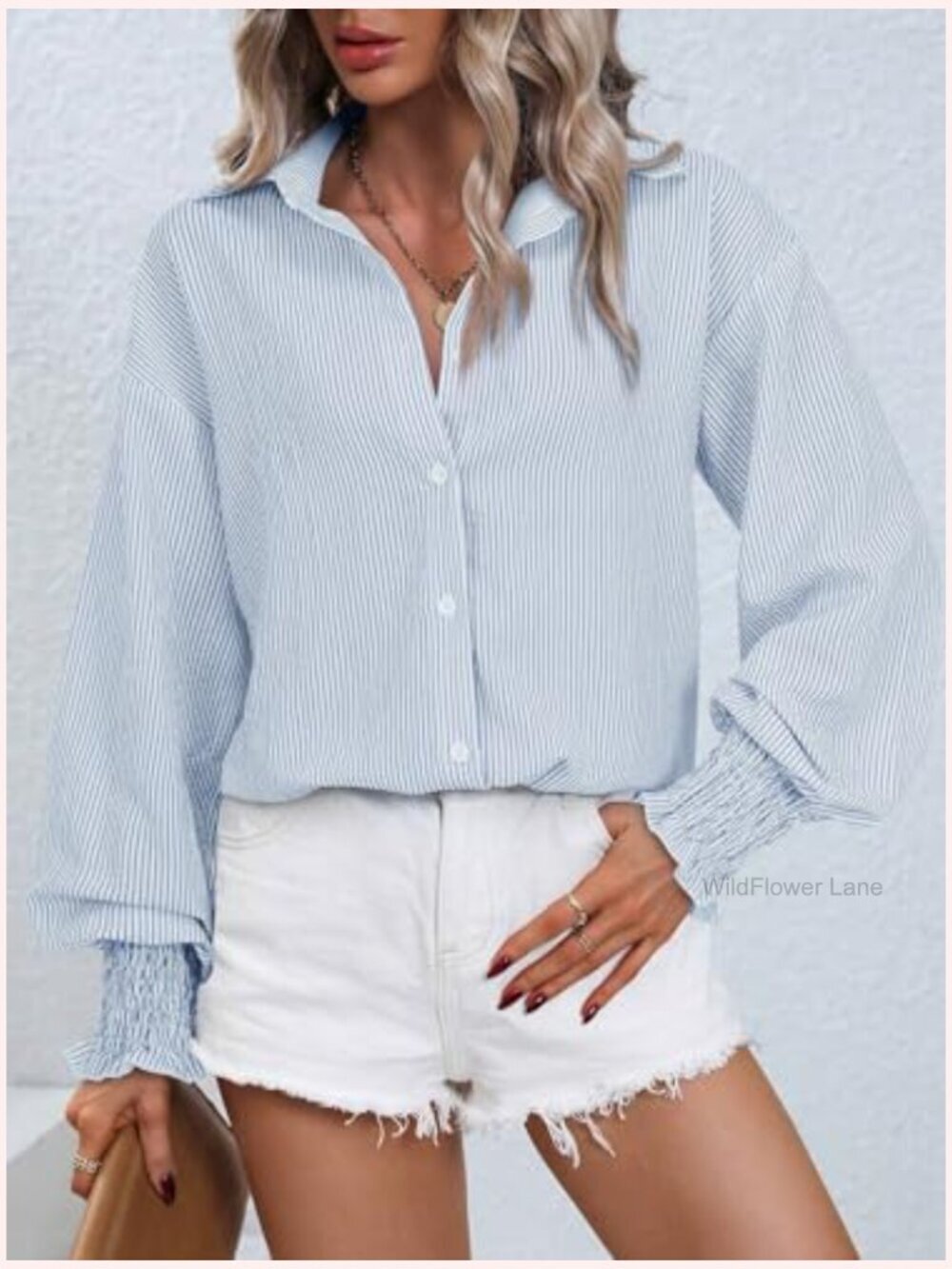Long Sleeve Striped Button Down Shirt Oversized Blouse - Picture 3 of 7